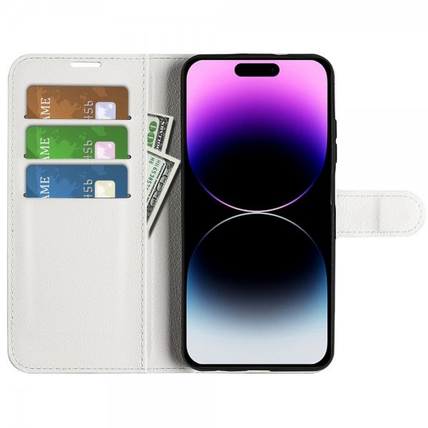 iPhone 15 Pro Max Etui Litchi Hvid