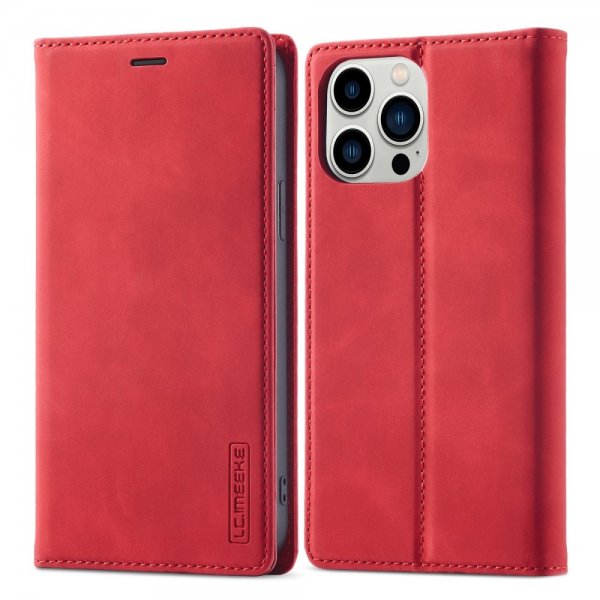 Lc.Imeeke iPhone 15 Pro Max Etui med Kortlomme Flip Rød