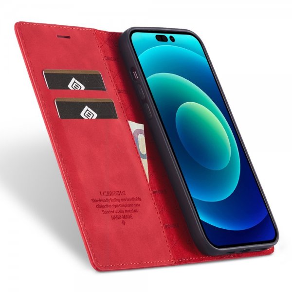 Lc.Imeeke iPhone 15 Pro Max Etui med Kortlomme Flip Rød
