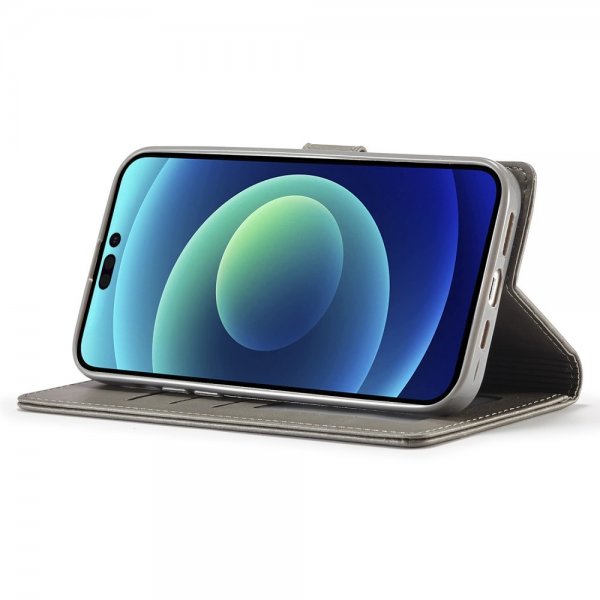 Lc.Imeeke iPhone 15 Pro Max Cover med Kortlomme Kickstand-funktion Grå