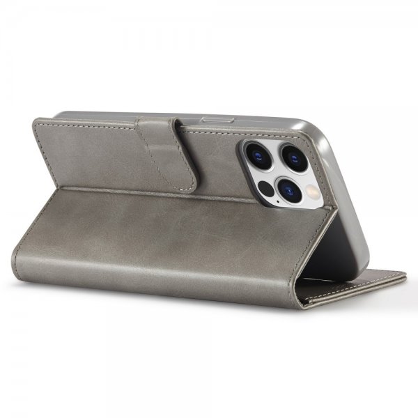 Lc.Imeeke iPhone 15 Pro Max Cover med Kortlomme Kickstand-funktion Grå