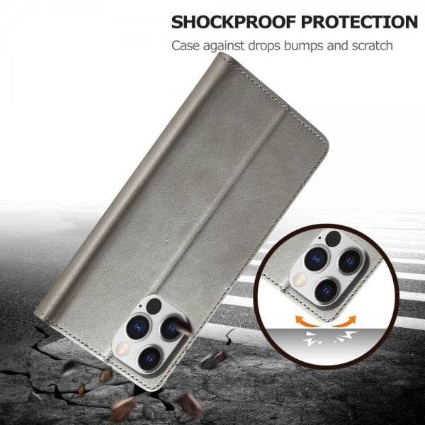 Lc.Imeeke iPhone 15 Pro Max Cover med Kortlomme Kickstand-funktion Grå