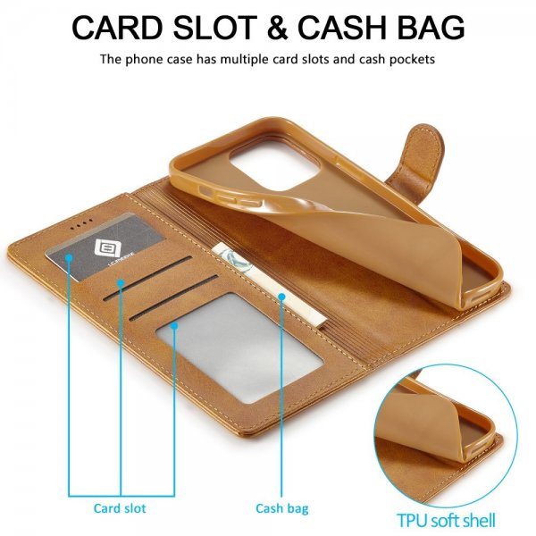 Lc.Imeeke iPhone 15 Pro Max Cover med Kortlomme Standerfunktion Lysebrun