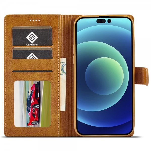 Lc.Imeeke iPhone 15 Pro Max Cover med Kortlomme Standerfunktion Lysebrun