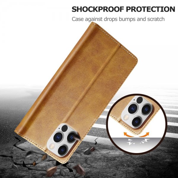 Lc.Imeeke iPhone 15 Pro Max Cover med Kortlomme Standerfunktion Lysebrun