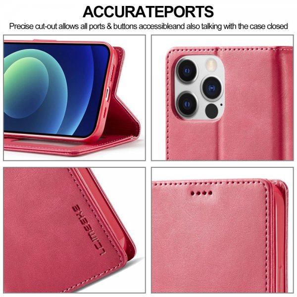 Lc.Imeeke iPhone 15 Pro Max Cover med Kortlomme Standerfunktion Magenta
