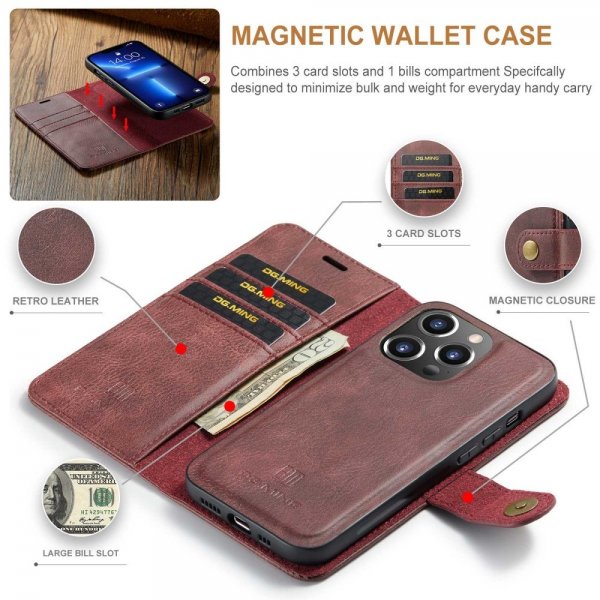 Dg.Ming iPhone 15 Pro Max Etui med Aftageligt Cover Rød