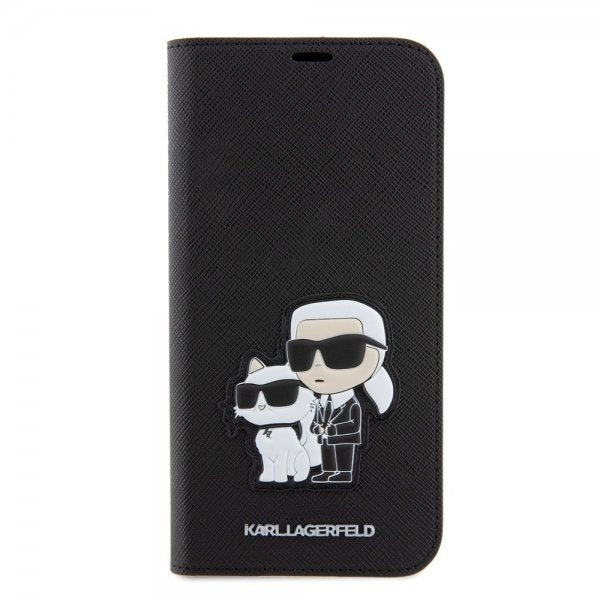 Karl Lagerfeld iPhone 15 Pro Max Cover NFT Karl & Choupette Patch Saffiano Sort
