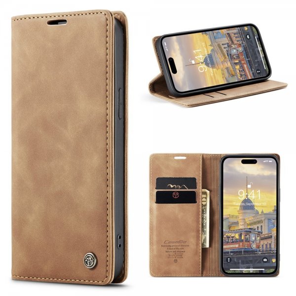 CaseMe iPhone 15 Pro Max Etui Retro Flip Brun