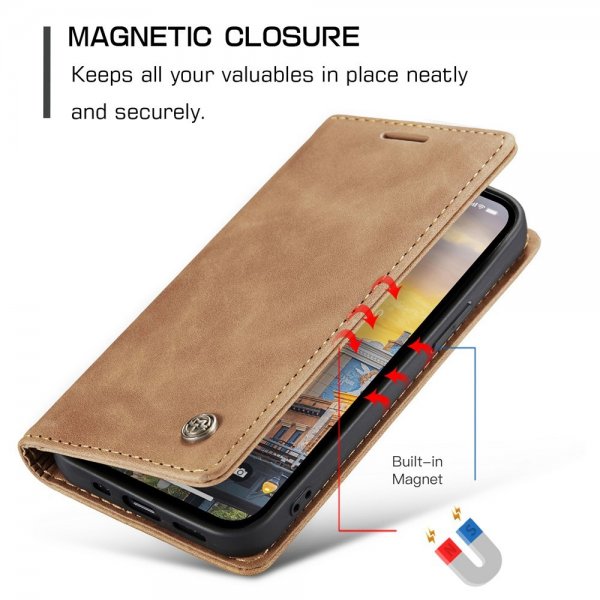 CaseMe iPhone 15 Pro Max Etui Retro Flip Brun