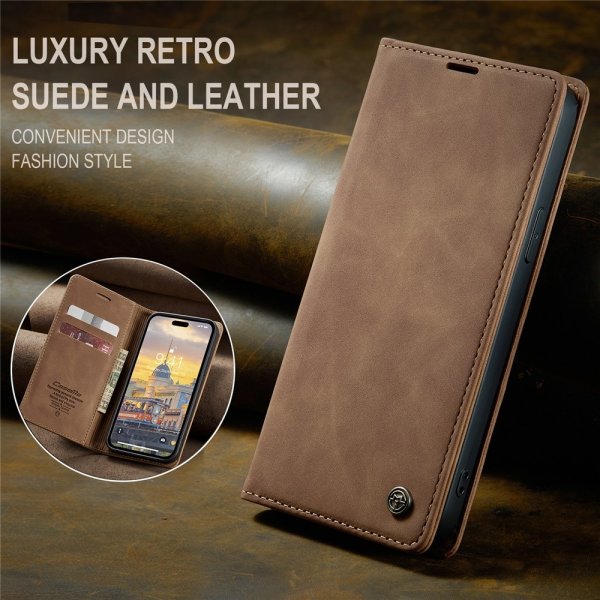 CaseMe iPhone 15 Pro Max Etui Retro Flip Brun