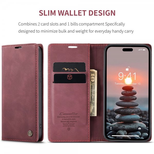 CaseMe iPhone 15 Pro Max Etui Retro Flip Rød