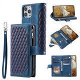 iPhone 15 Pro Max Etui Diamantmønster Lynlås Blå