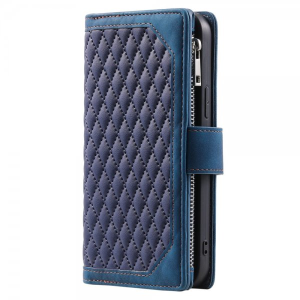 iPhone 15 Pro Max Etui Diamantmønster Lynlås Blå