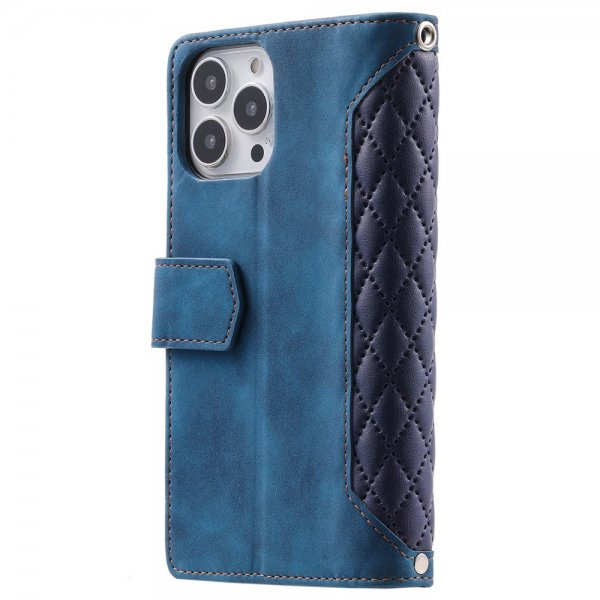 iPhone 15 Pro Max Etui Diamantmønster Lynlås Blå