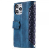 iPhone 15 Pro Max Etui Diamantmønster Lynlås Blå