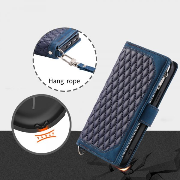 iPhone 15 Pro Max Etui Diamantmønster Lynlås Blå