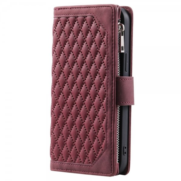 iPhone 15 Pro Max Etui Diamantmønster Lynlås Rød