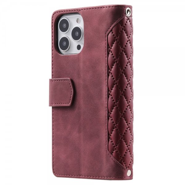 iPhone 15 Pro Max Etui Diamantmønster Lynlås Rød