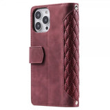 iPhone 15 Pro Max Etui Diamantmønster Lynlås Rød