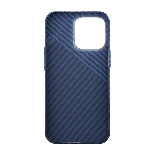 iPhone 15 Pro Max Cover Kulstofmønster Blå Grå