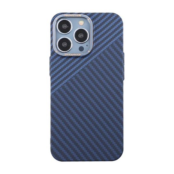 iPhone 15 Pro Max Cover Kulstofmønster Blå Grå