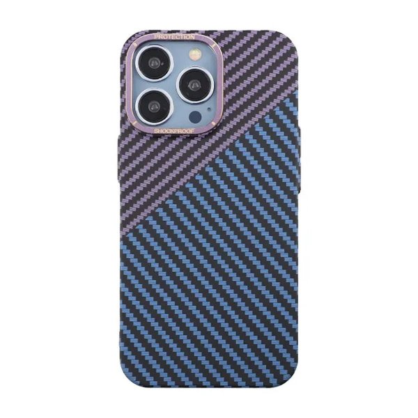 iPhone 15 Pro Max Cover Kulfibermønster Blå Lilla