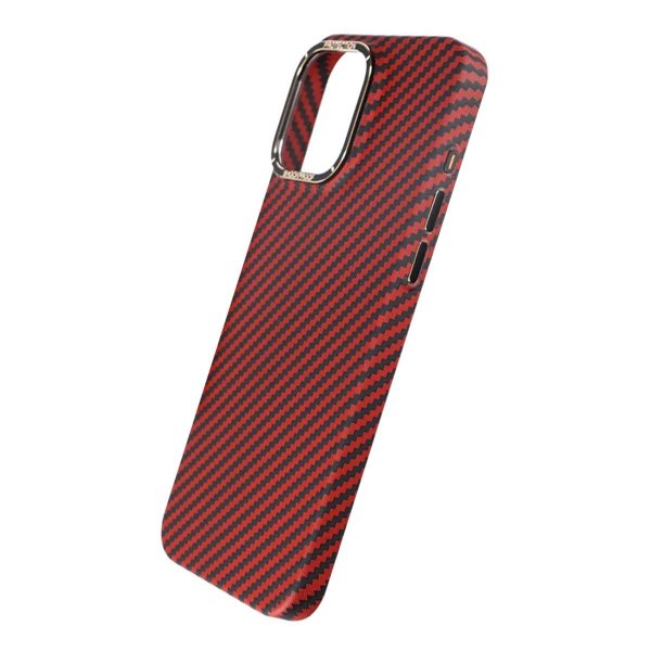 iPhone 15 Pro Max Cover Kulstofibermønster Rød