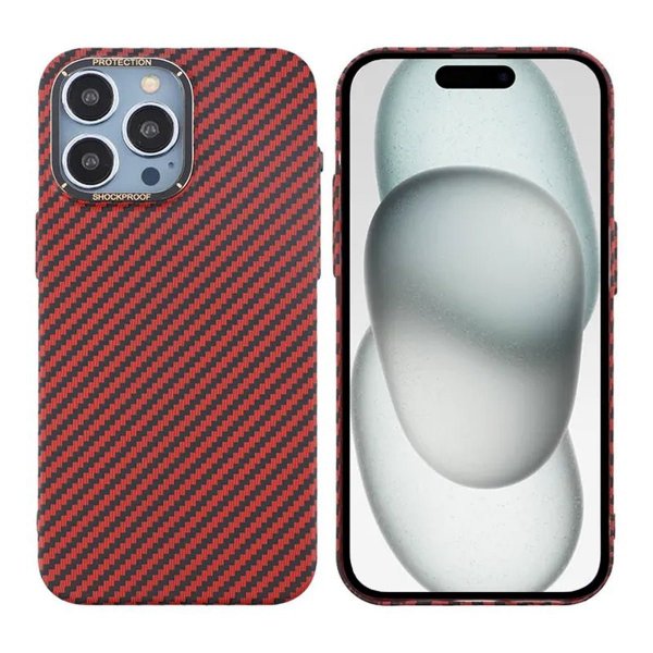 iPhone 15 Pro Max Cover Kulstofibermønster Rød