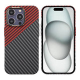 iPhone 15 Pro Max Cover Kulfibermønster Sort Rød