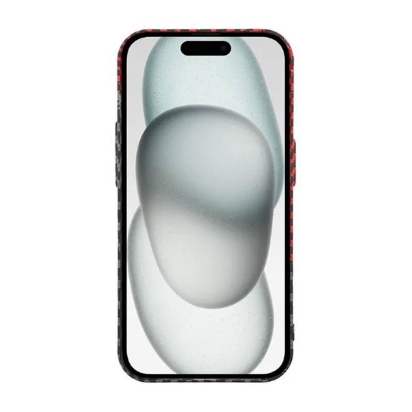 iPhone 15 Pro Max Cover Kulfibermønster Sort Rød