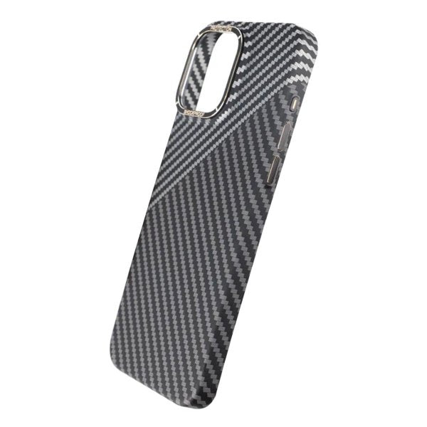 iPhone 15 Pro Max Cover Kulfibermønster Sort Hvid