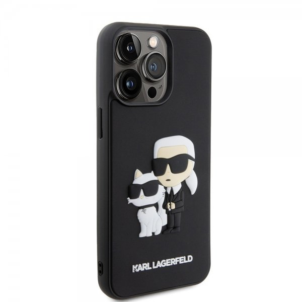 Karl Lagerfeld iPhone 15 Pro Max Cover 3D Gummi Karl & Choupette Sort
