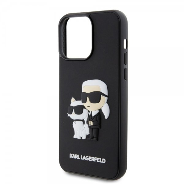 Karl Lagerfeld iPhone 15 Pro Max Cover 3D Gummi Karl & Choupette Sort