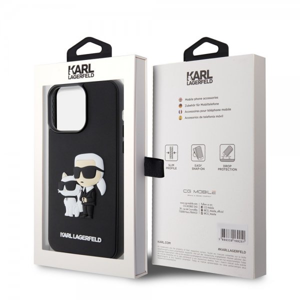 Karl Lagerfeld iPhone 15 Pro Max Cover 3D Gummi Karl & Choupette Sort