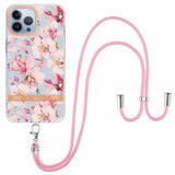 iPhone 15 Pro Max Cover Blomstermønster med Strap Rosa Gardenia