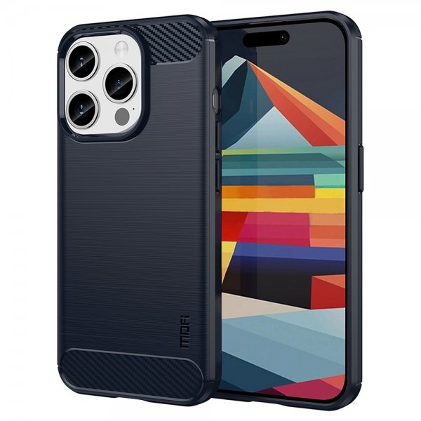 Mofi iPhone 15 Pro Max Cover Børstet Kulfibertekstur Blå