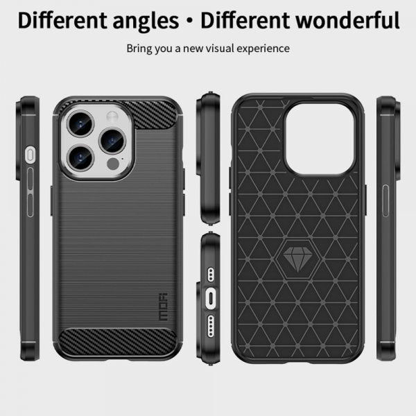 Mofi iPhone 15 Pro Max Cover Børstet Kulfibertekstur Rød