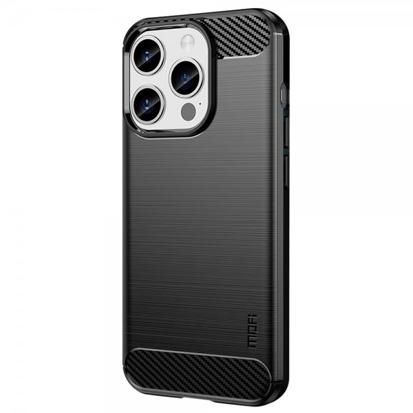 Mofi iPhone 15 Pro Max Cover Børstet Kulfibertekstur Sort