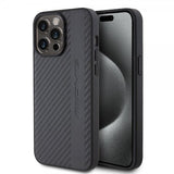 Mercedes Benz iPhone 15 Pro Max Cover Carbon Effect Leather Stripe AMG Sort