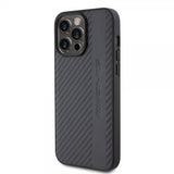 Mercedes Benz iPhone 15 Pro Max Cover Carbon Effect Leather Stripe AMG Sort