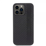 Mercedes Benz iPhone 15 Pro Max Cover Carbon Effect Leather Stripe AMG Sort