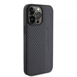 Mercedes Benz iPhone 15 Pro Max Cover Carbon Effect Leather Stripe AMG Sort