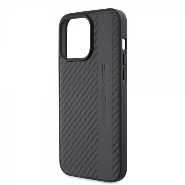 Mercedes Benz iPhone 15 Pro Max Cover Carbon Effect Leather Stripe AMG Sort