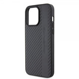 Mercedes Benz iPhone 15 Pro Max Cover Carbon Effect Leather Stripe AMG Sort