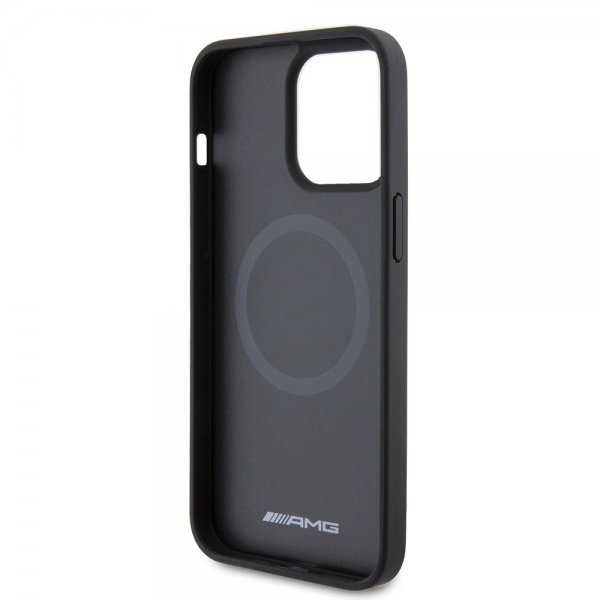 Mercedes Benz iPhone 15 Pro Max Cover Carbon Effect Leather Stripe AMG Sort
