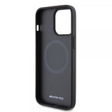 Mercedes Benz iPhone 15 Pro Max Cover Carbon Effect Leather Stripe AMG Sort