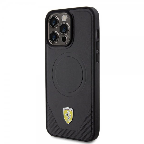 Ferrari iPhone 15 Pro Max Cover Carbon PU Læder MagSafe Sort