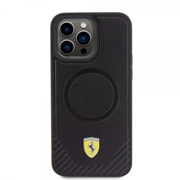 Ferrari iPhone 15 Pro Max Cover Carbon PU Læder MagSafe Sort