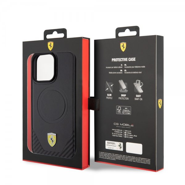 Ferrari iPhone 15 Pro Max Cover Carbon PU Læder MagSafe Sort